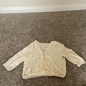 White boho cross top with embroidered dots also in white